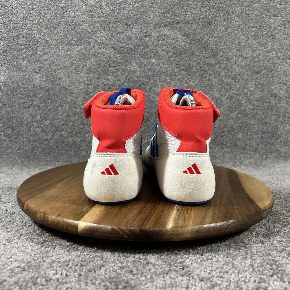 Adidas G25909 HVC 2 Boys Youth Size 5 White Royal Blue Red Wrestling Shoes Used